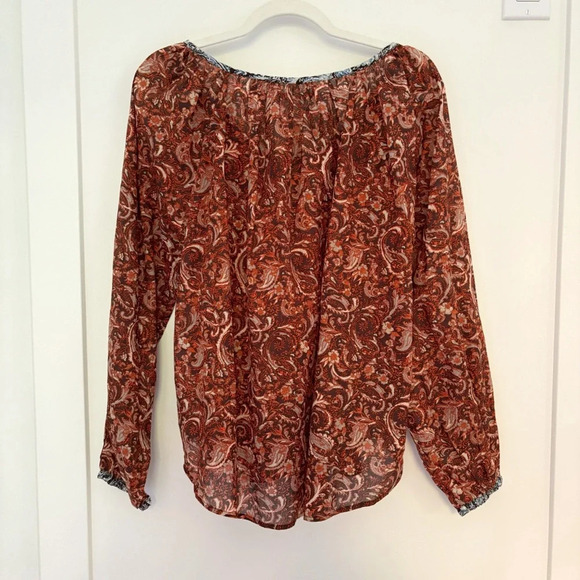 Free People NWT Boho Paisley Front Tie Oversized Blouse Top Size XS Burnt Orange - Picture 4 of 7